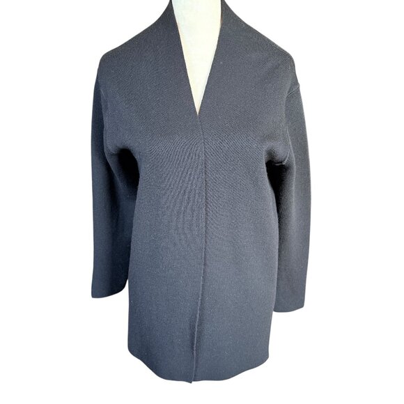 Talbots Petites black wool open cardigan sweater with red interior size PS - Picture 2 of 9